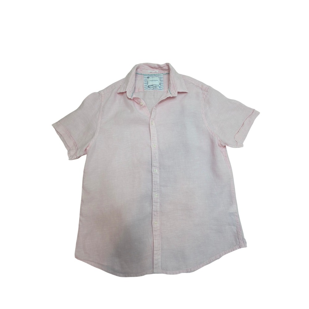 Denim & Flower Ricky Singh Mens Large Pink Linen Blend Short Sleeve Button Down